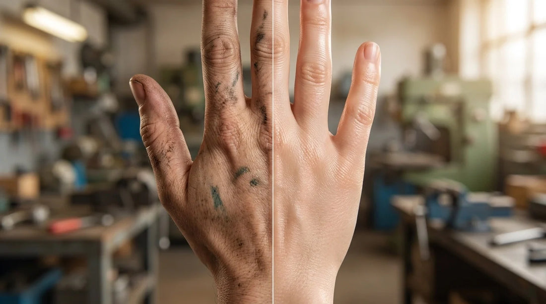 Worker's cracked hands healed by ONWEX barrier cream skin protection