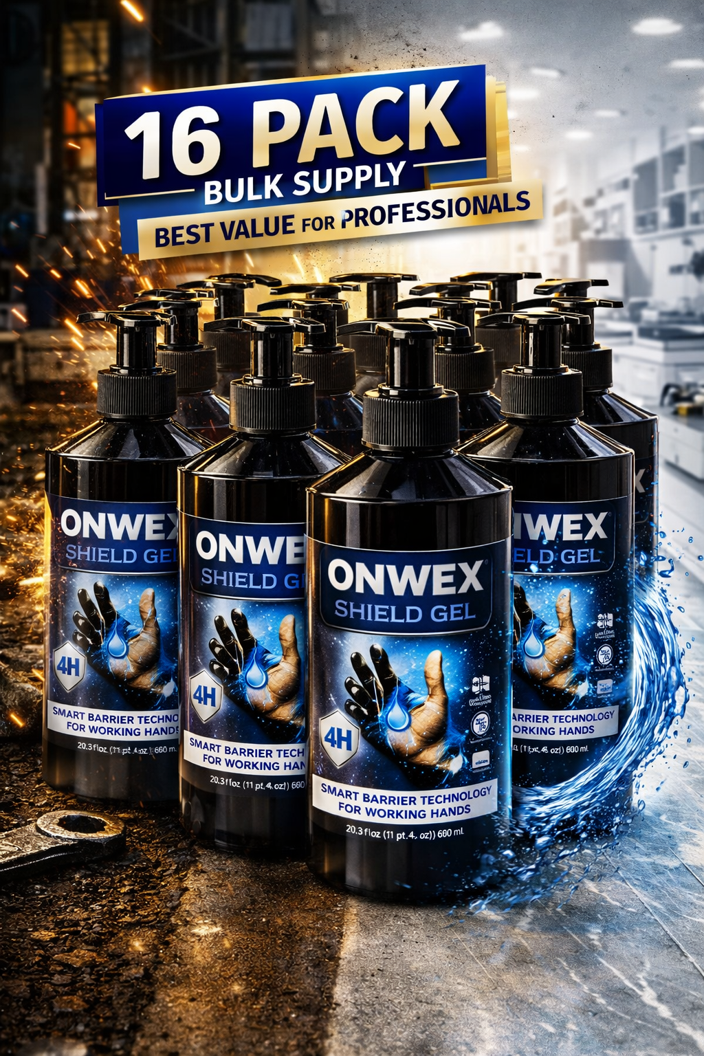 ONWEX 16 pack industrial hand protection gel bulk supply for mechanics painters and contractors preventing grease oil paint and dirt from sticking