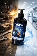 ONWEX industrial hand protection gel creating invisible barrier against grease oil paint silicone and industrial dirt for mechanics painters and contractors